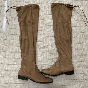 Light brown suede knee high boots